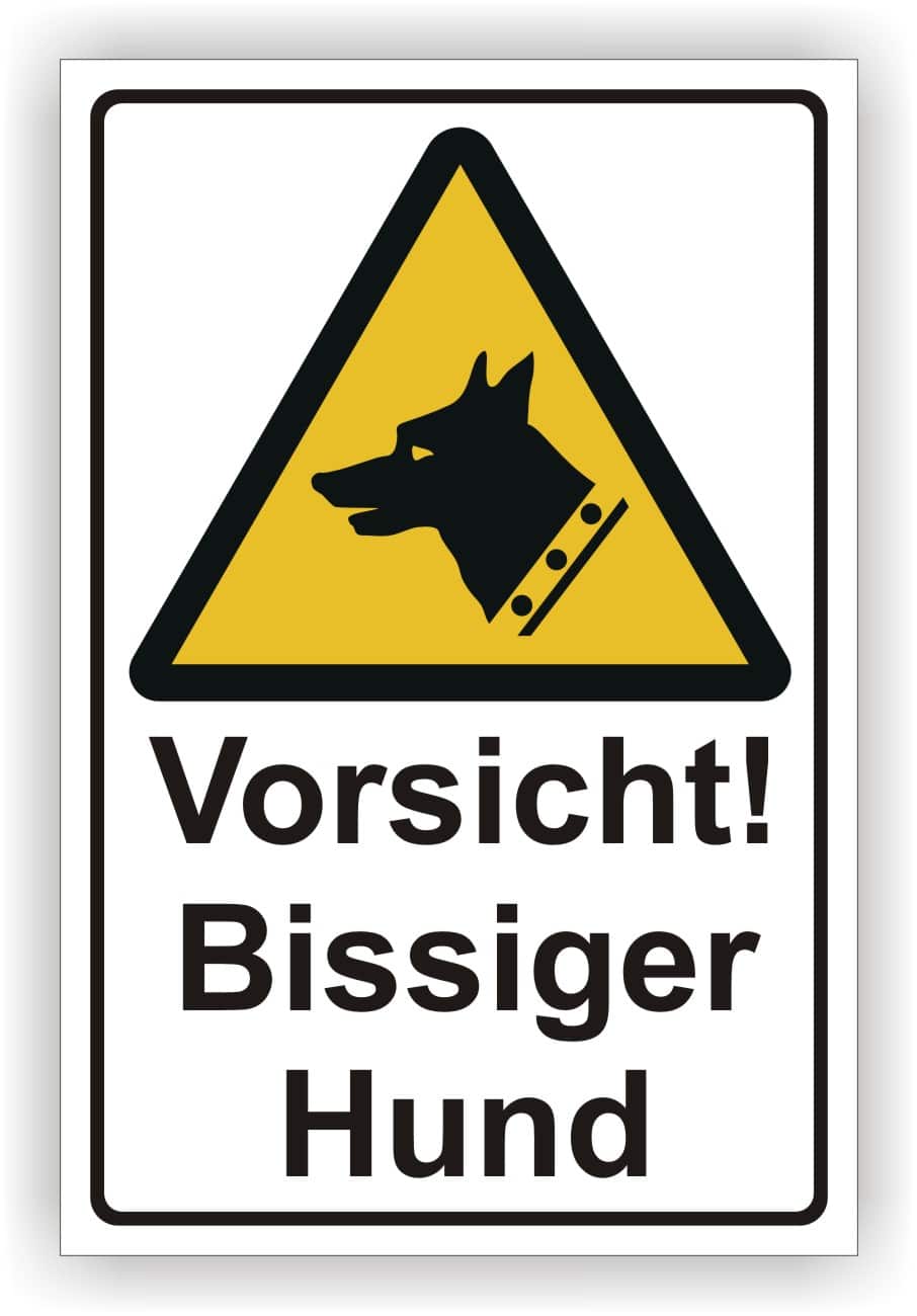 Warnschild Vorsicht bissiger Hund nach DIN EN ISO 7010 W013 – Alu-Verbund oder Folie