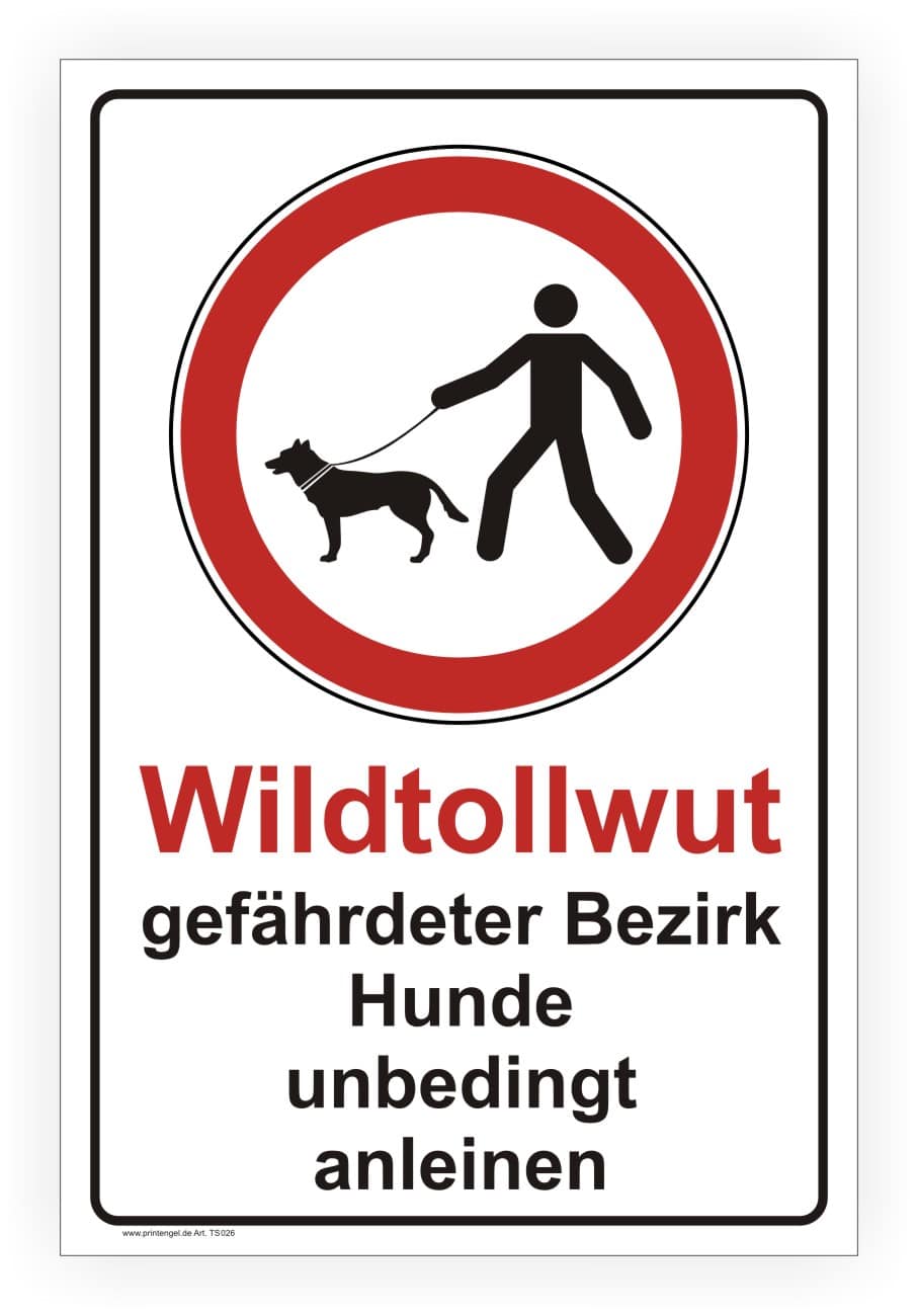 Wildtollwut Warnschild für Hundebesitzer – Alu-Verbund oder Aufkleber
