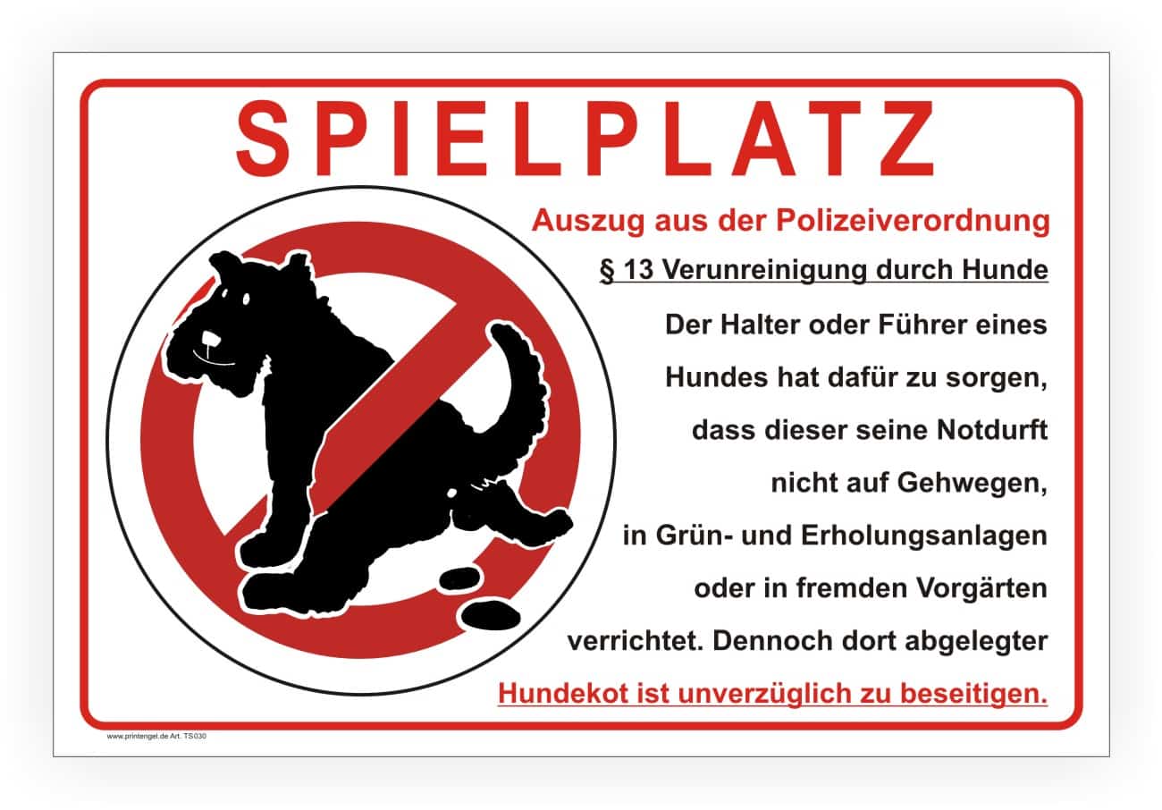 Spielplatz kein Hundeklo Schild Alu-Verbund 3mm und Folie