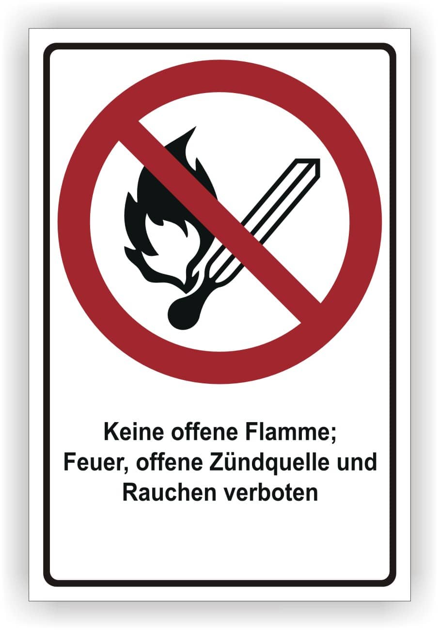 Verbotsschild Keine offene Flamme Feuer Zündquelle DIN EN ISO 7010 P003