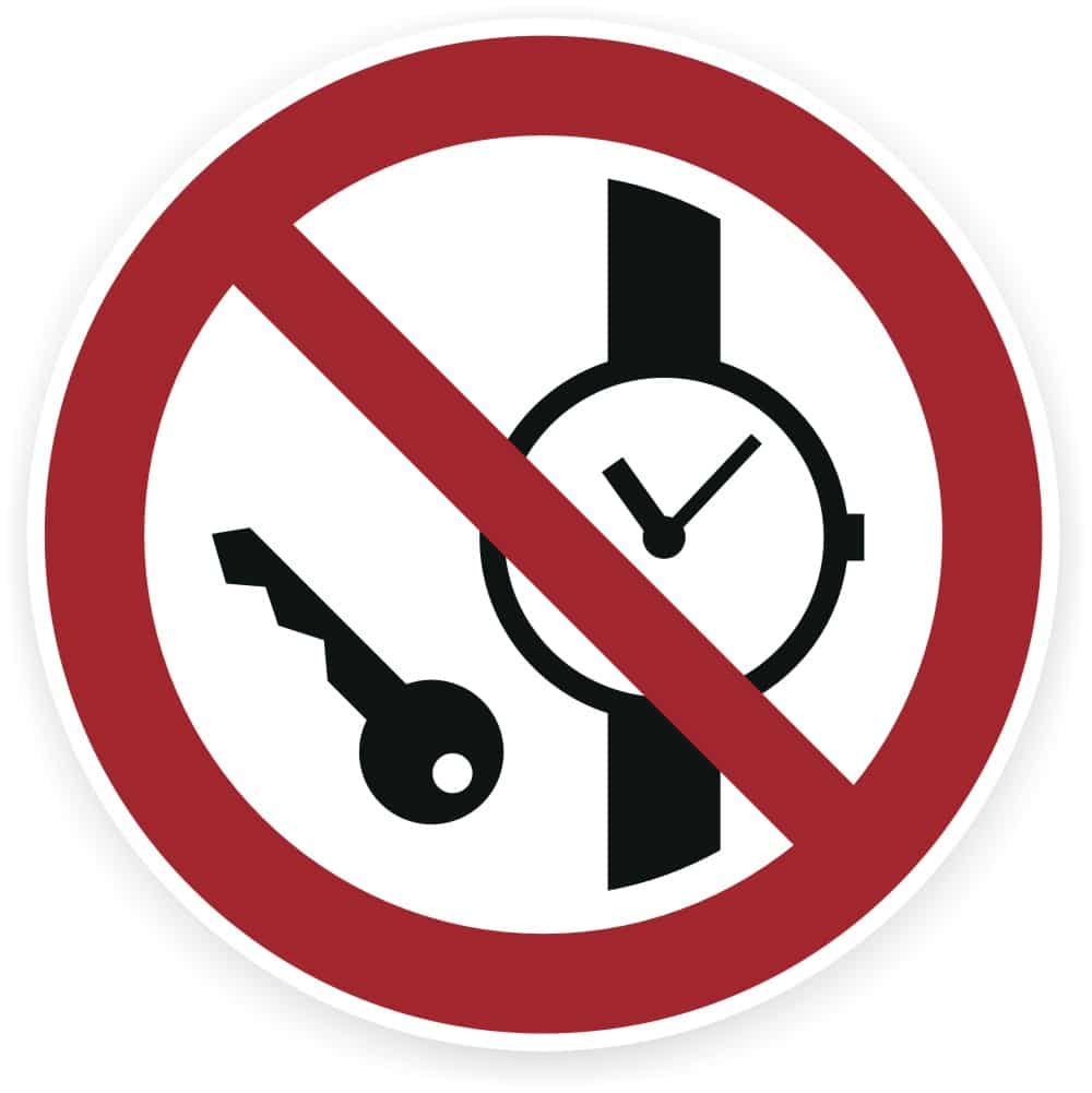 Metallteile und Uhren verboten Sicherheitszeichen P008