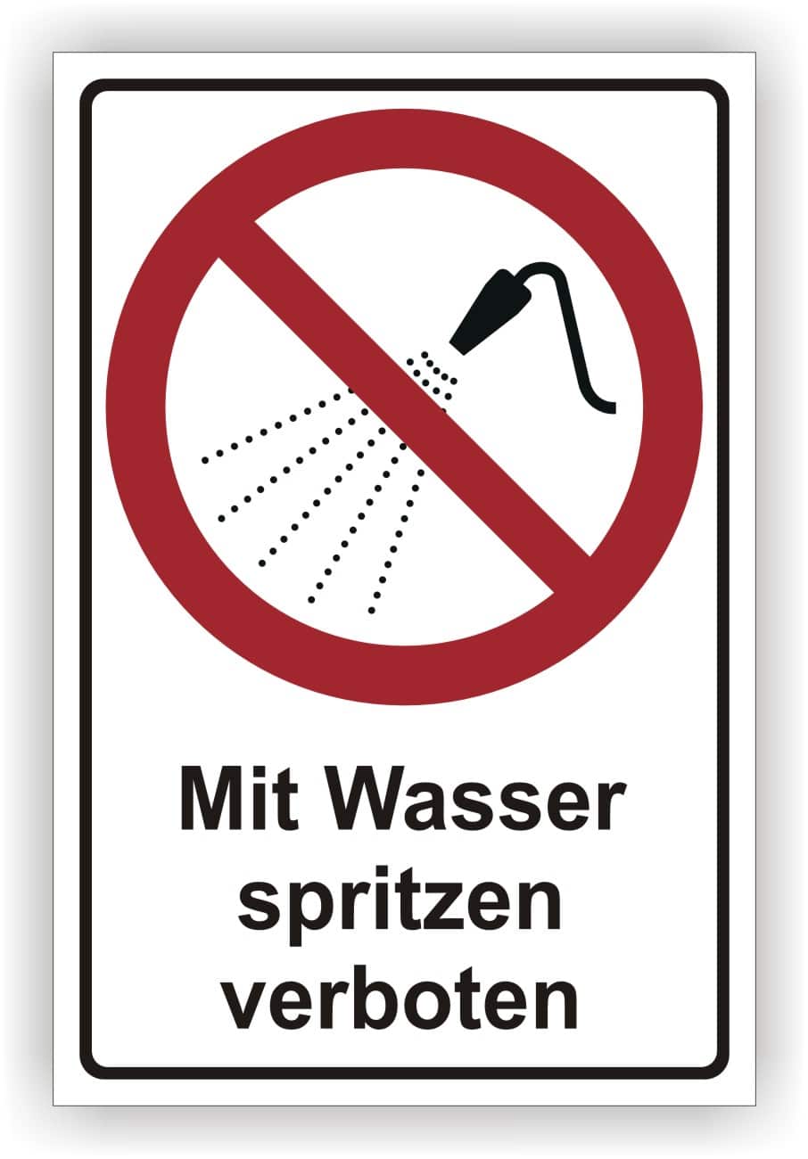 Wasser spritzen verboten Schild nach DIN EN ISO 7010 P016