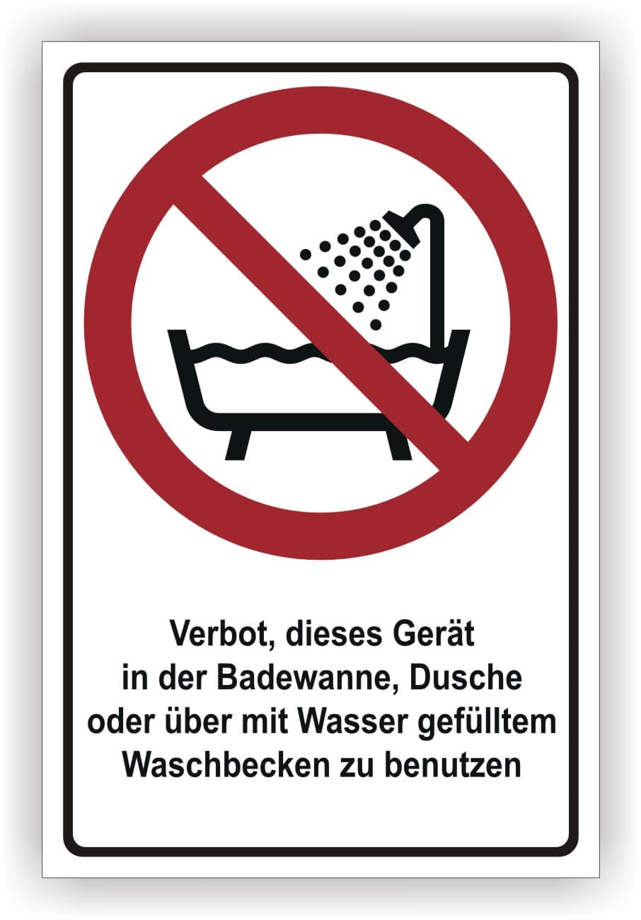 Warnschild Badewanne/Dusche Verbot DIN EN ISO 7010 P026