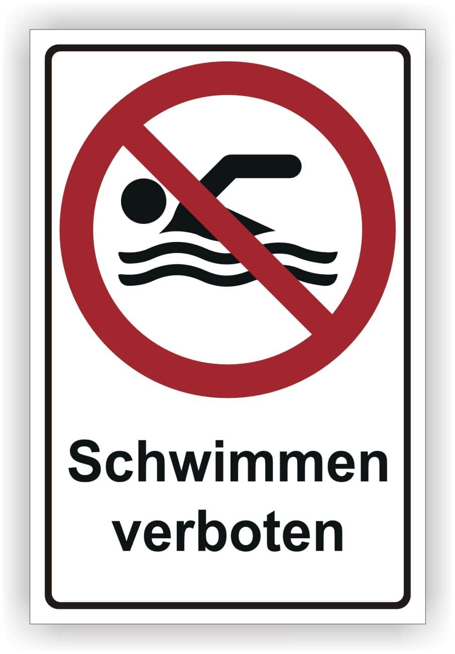 Schwimmen verboten Kombischild DIN 4844-2 ISO 20712-1