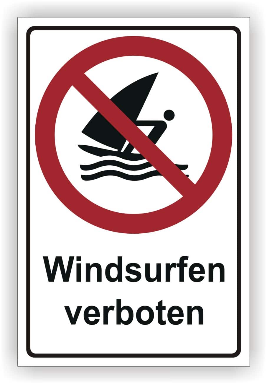 Windsurfen verboten Kombischild nach DIN 4844-2 und ISO 20712-1