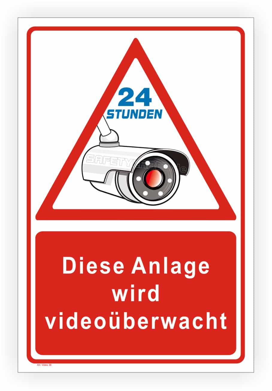 Videoüberwachungsschild 24 Stunden mit Kamerasymbol