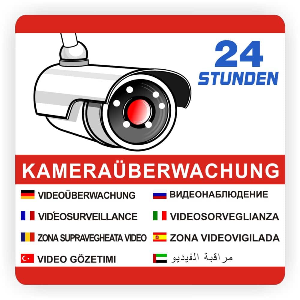 Videoüberwachung Warnaufkleber mehrsprachig 24h Überwachung