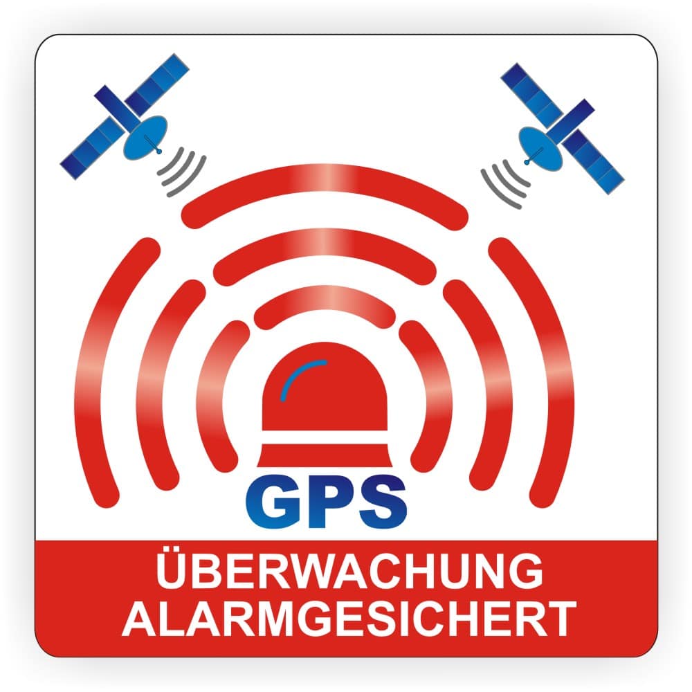 Alarmgesichert Warnaufkleber mit GPS Überwachungssymbol