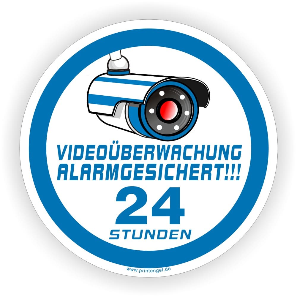 Videoüberwachung Aufkleber blau Ø 90mm Alarmgesichert