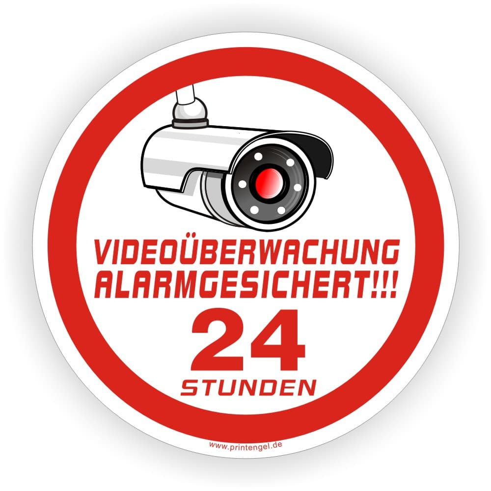 Videoüberwachung Warnaufkleber mit Alarmgesichert-Motiv Ø 90mm rot