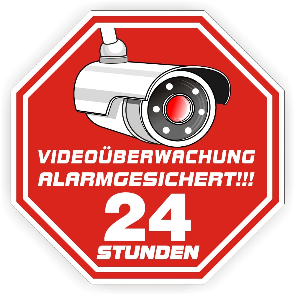 Videoüberwachungsaufkleber Alarmgesichert 24 Stunden - Deutsch