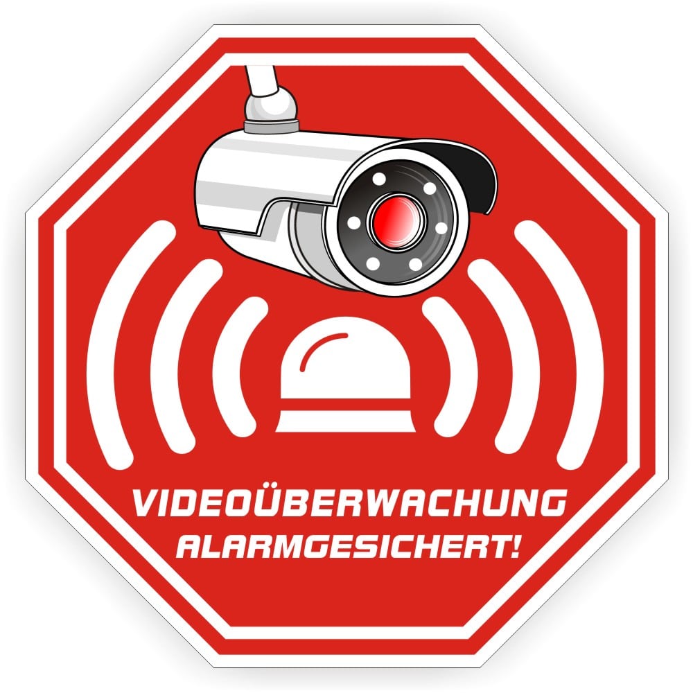 Videoüberwachungsaufkleber 24h Alarmgesichert Deutsch UV-beständig