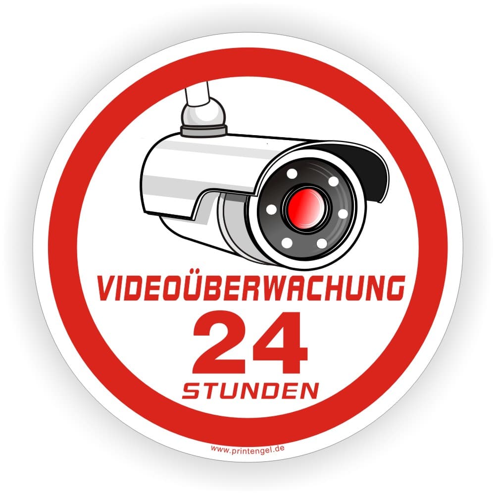 Videoüberwachung Warnaufkleber Ø 90mm rot rund selbstklebend