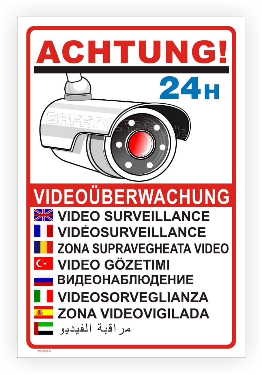 Videoüberwachung Hinweisschild mehrsprachig 9 Sprachen