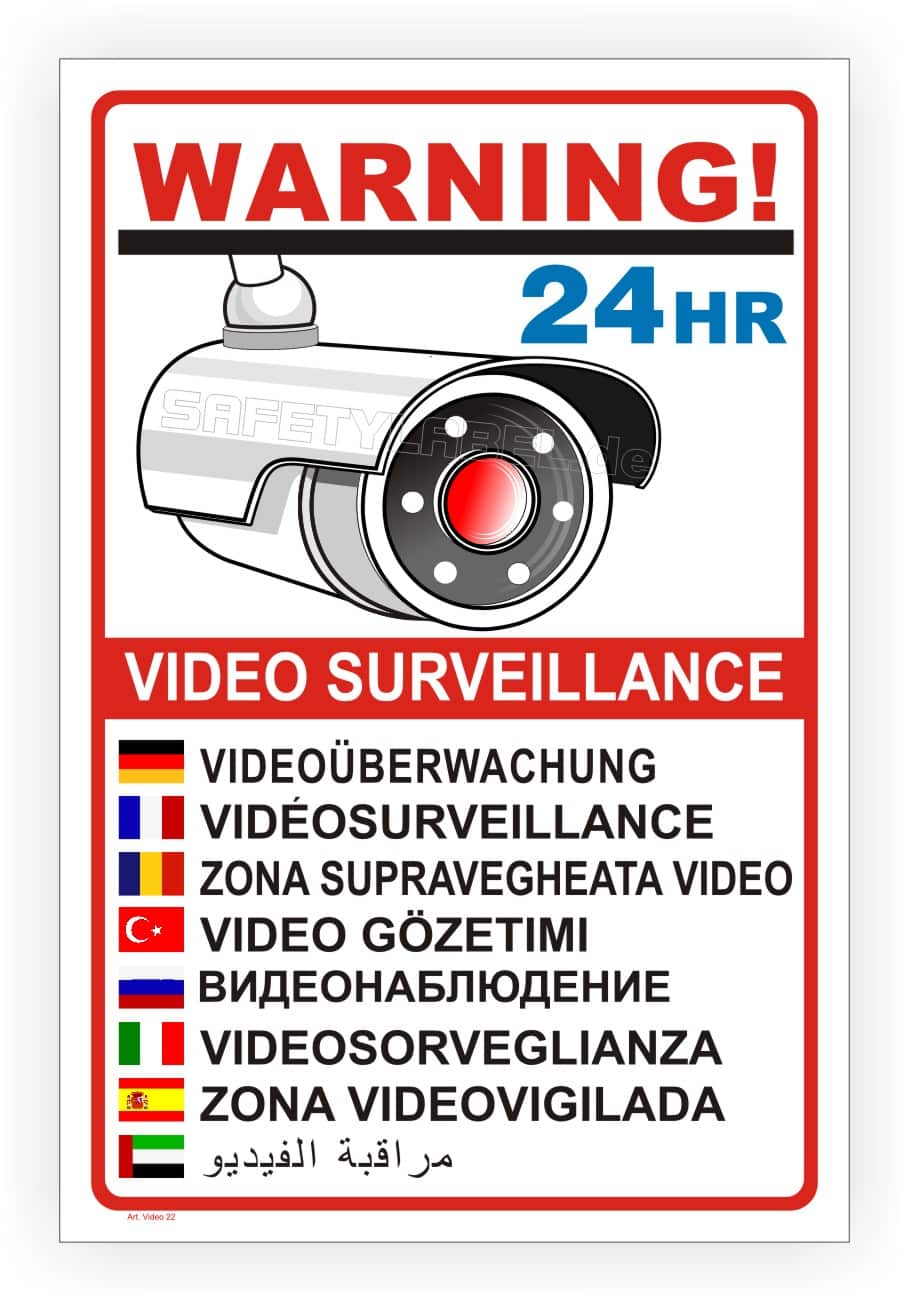 Videoüberwachungsschild WARNING VIDEO SURVEILLANCE mehrsprachig