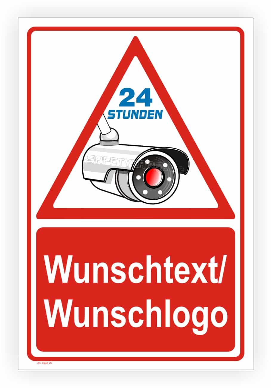 Videoüberwachung Warnschild mit eigenem Text – individuell bedruckt