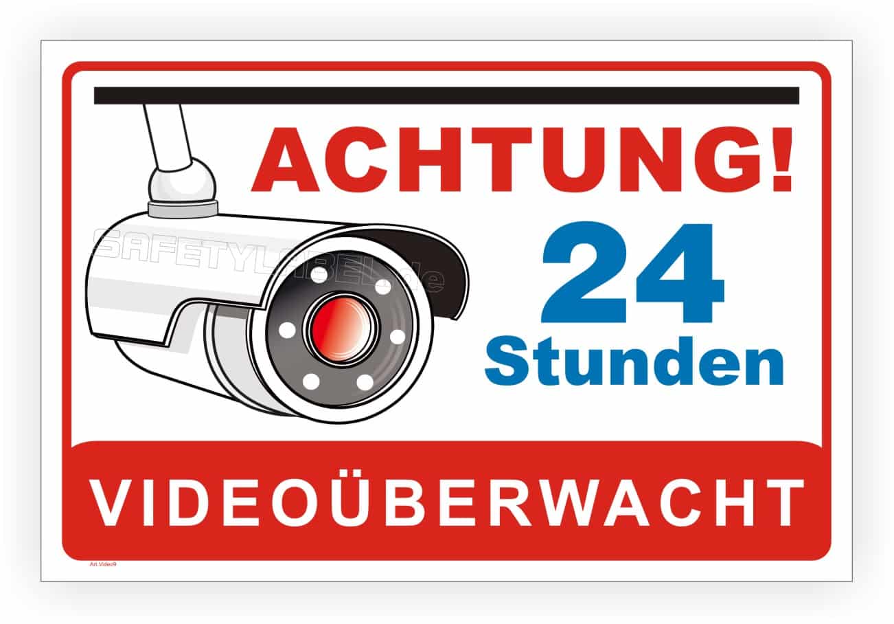 Videoüberwachungs-Warnschild mit Kamerasymbol 24h
