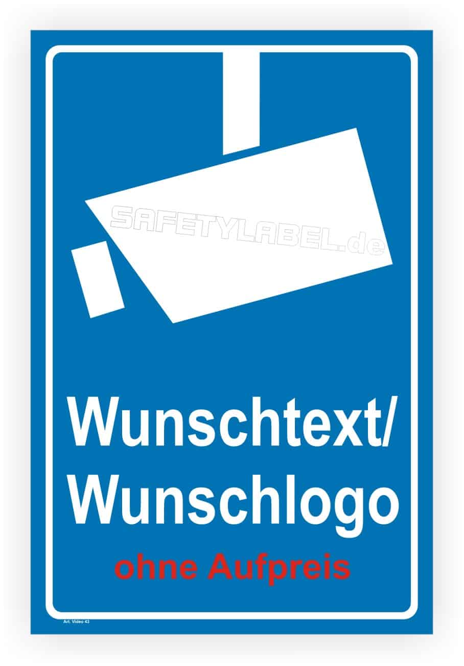 Videoüberwachungsschild nach DIN 33450 mit individueller Textgestaltung