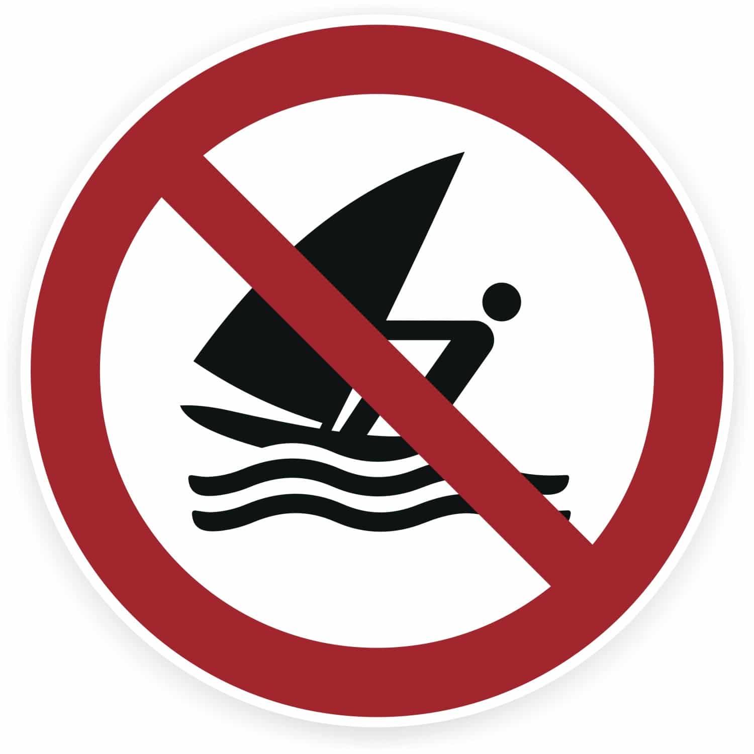 Windsurfen verboten Sicherheitszeichen nach DIN 4844-2 ISO 20712-1