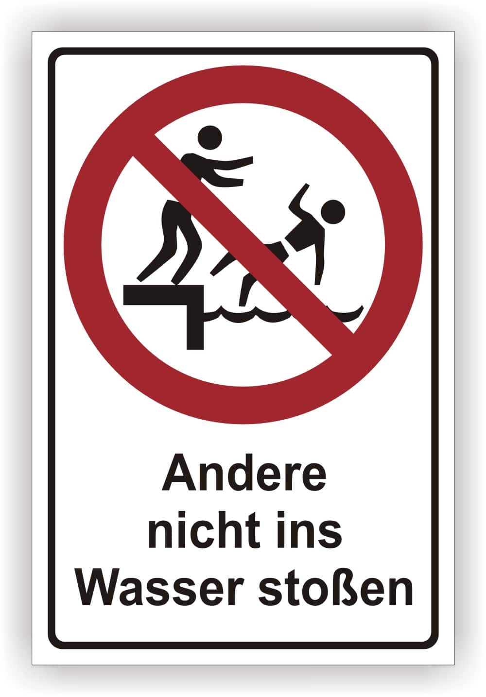Kombischild Andere nicht ins Wasser stoßen – Sicherheitskennzeichnung