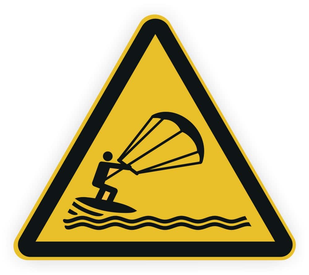 Kitesurfer-Warnzeichen DIN 4844-2 ISO 20712-1 Sicherheitsaufkleber