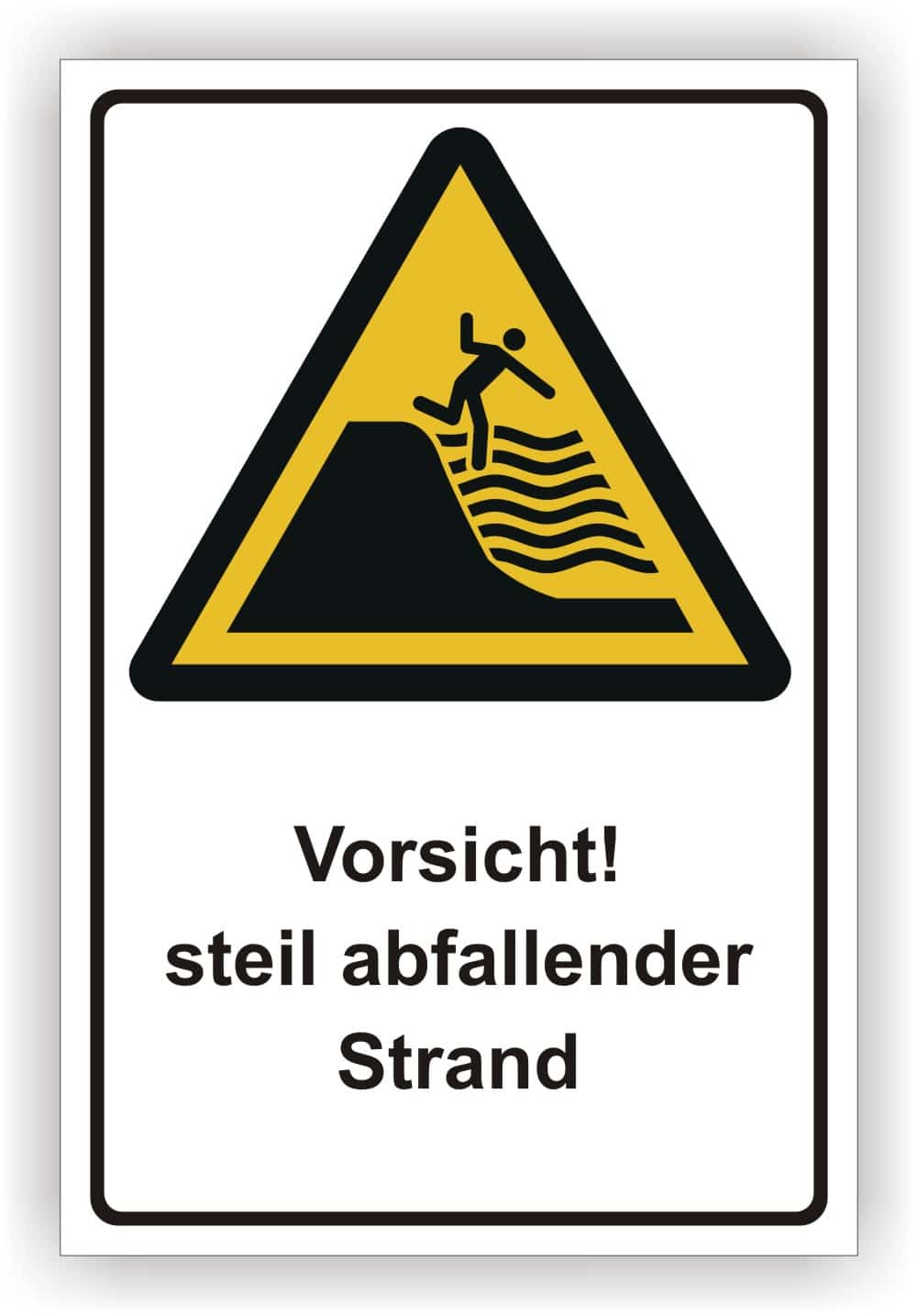 Warnschild Steil abfallender Strand nach DIN 4844-2 und ISO 20712-1