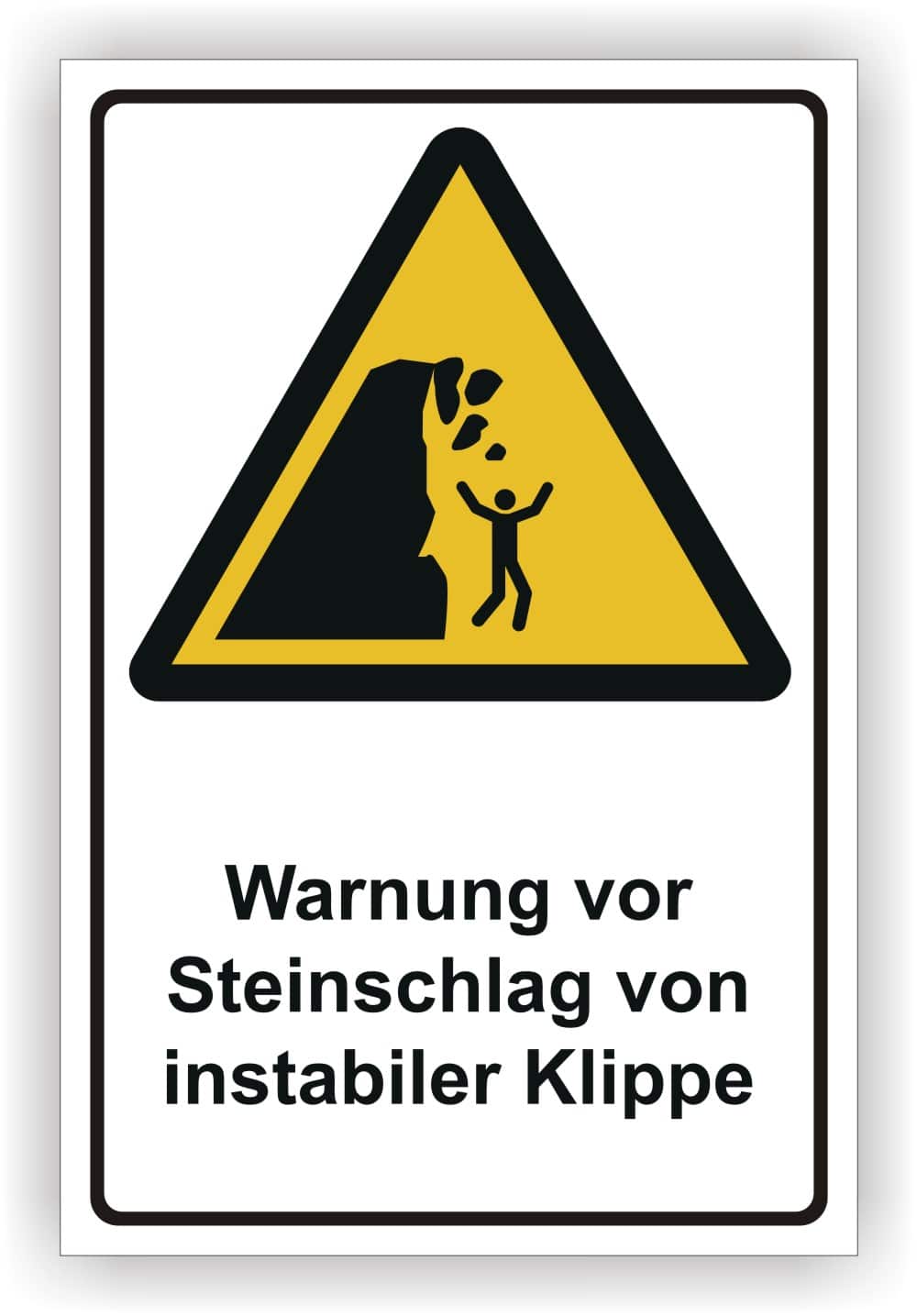 Warnschild Steinschlag instabile Klippe DIN 4844-2 ISO 20712-1 WSW011
