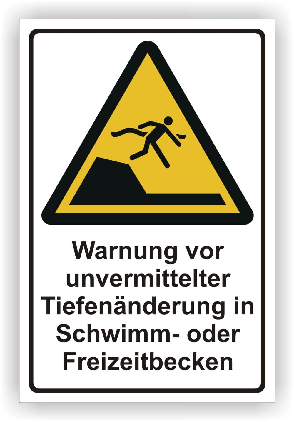 Warnschild Tiefenänderung Schwimmbecken nach DIN 4844-2 ISO 20712-1