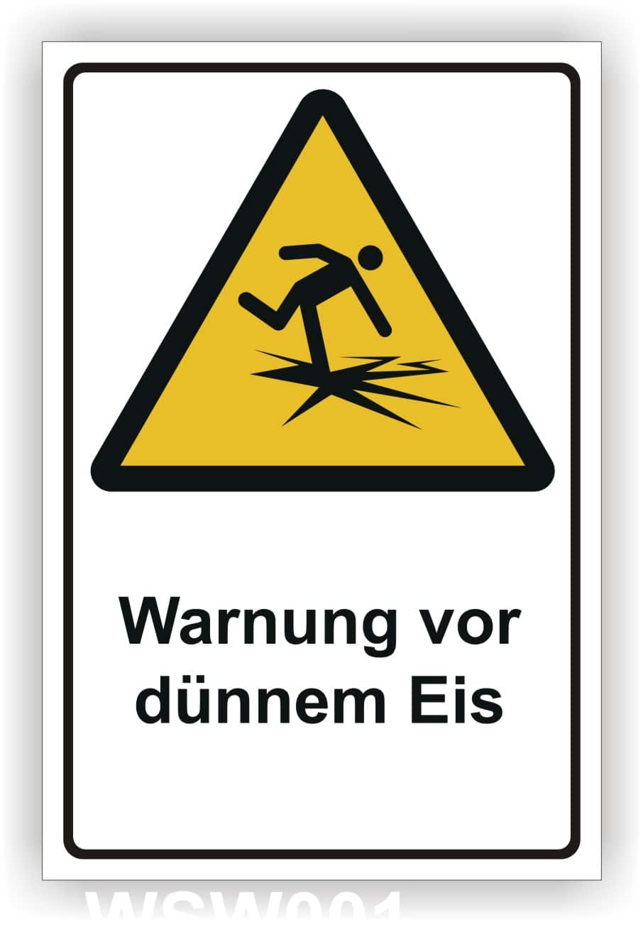 Warnschild Warnung vor dünnem Eis DIN 4844-2 ISO 20712-1 nach Norm