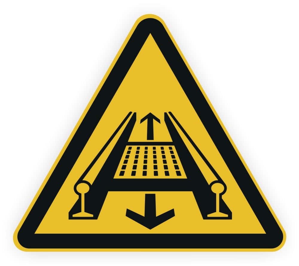 Förderanlage Gleis Warnsymbol DIN 4844-2 D-W029 Sicherheitsaufkleber