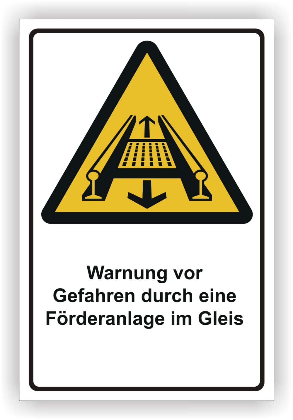 Warnschild Förderanlage im Gleis DIN 4844-2 D-W029 nach Norm