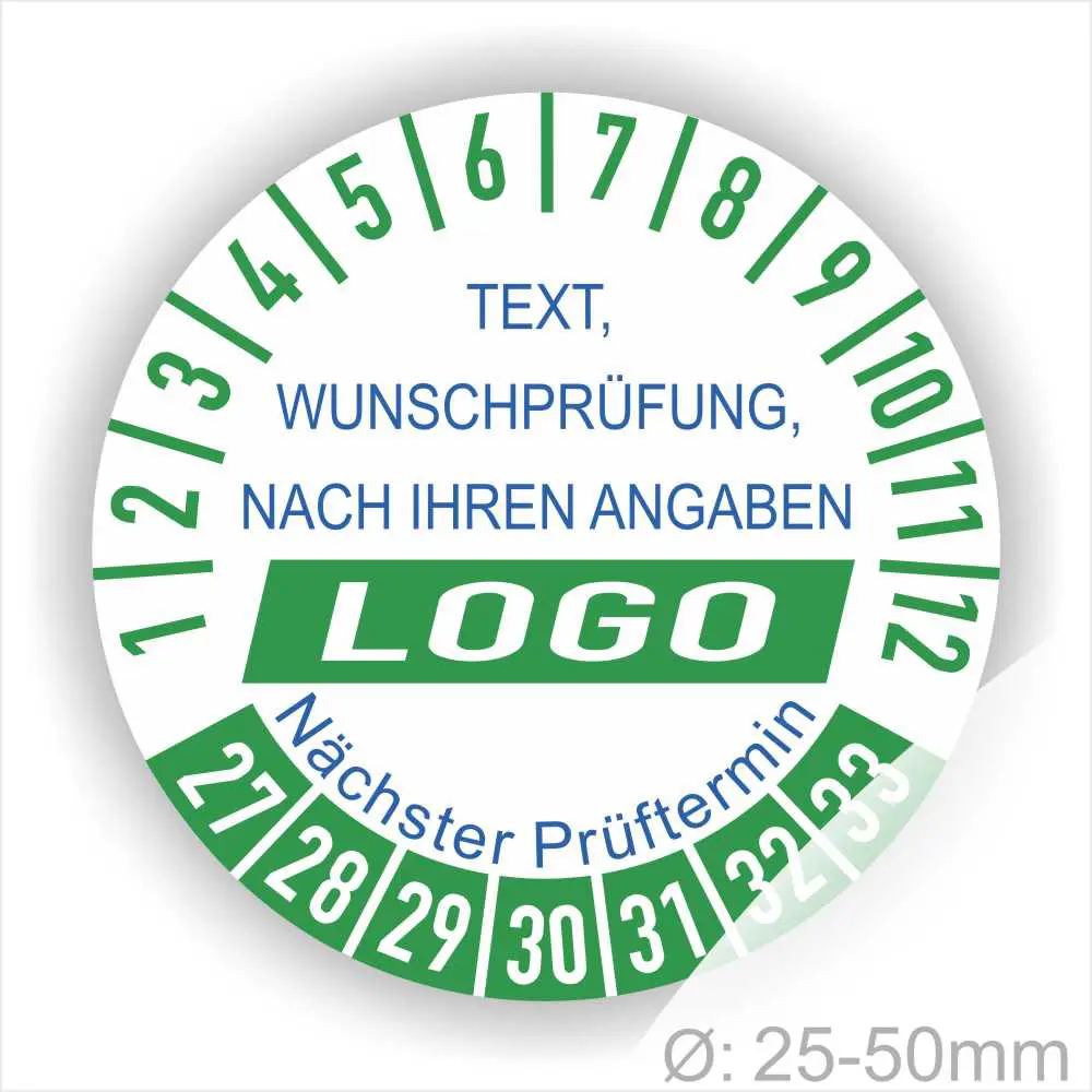 Prüfplakette mit Wunschtext STK/MTK MPBetreibV DGUV-V3 individualisierbar