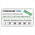 Prüfetikett nächste messtechnische Kontrolle mit Firmenname, Logo und Jahreskennzeichnung 2027–2031 gemäß MPBetreibV für medizinische Messgeräte