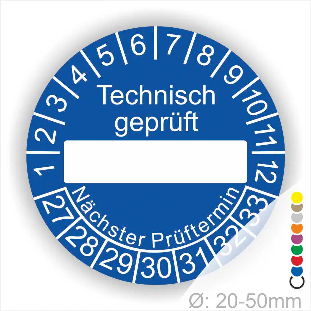 Prüfplaketten Technisch geprüft mit Jahresfeld